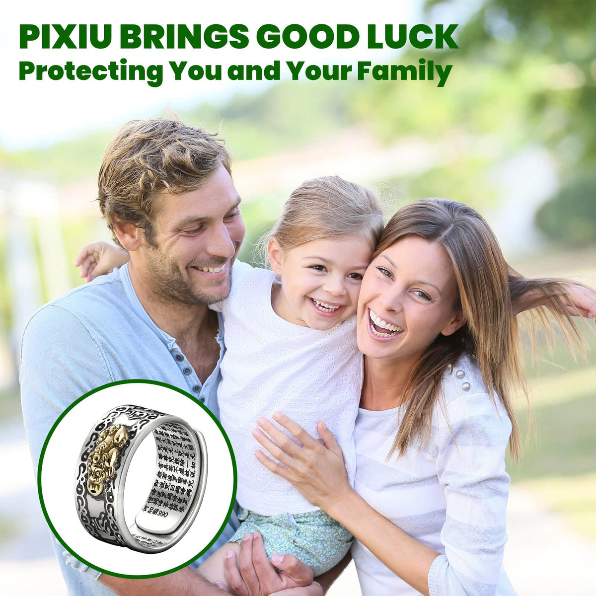HETICA Feng Shui Pixiu Mantra Amulet Lucky Adjustable Ring