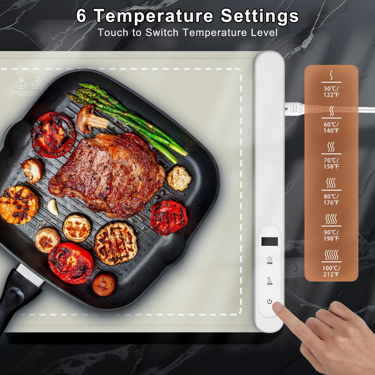 FYY Warming Mat for Food - Rapid and Full Surface Heating, 6 Temp Settings, 6H Timer, Rollable Portable Food Warming Mat, Ideal for Gatherings, Parties, Keep Meal Warm (X Large Size, Khaki)