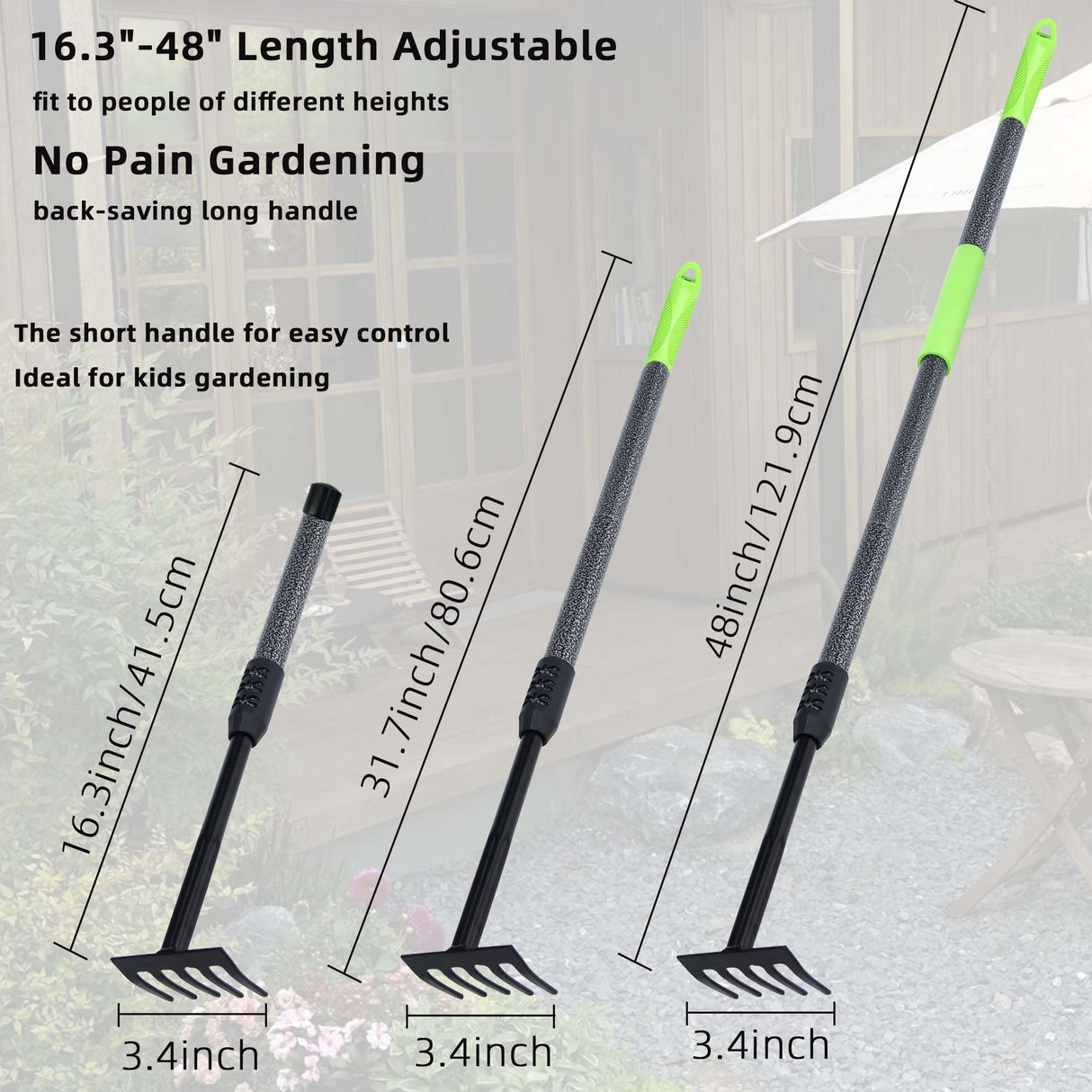 KLDOLLAR Hand Rake, Adjustable Handle Garden Small Rake Garden Tool