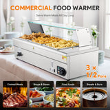 WILPREP 3-Pan Commercial Food Warmer with Sneeze Guard, Three 1/2 Pans, 1500W Countertop Electric Steam Table, 86-185°F Adjustable Temp Control, Stainless Steel Buffet Bain Marie