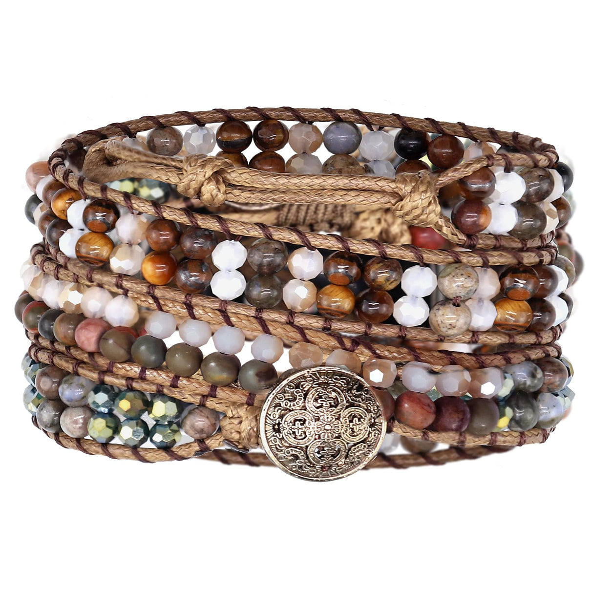 JR.DM Boho Beaded Bracelets for Women - Handmade Adjustable Crystal Natural Stone Bead Wrap Bracelets, Bohemian Jewelry Braided for Unique Birthday Gifts