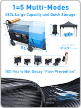 VIC 680lbs Super Cart & Table 1=5 Set, 480L Mega Capacity 54" Extra Long Extra high Folding Wagon, Heavy Duty Collapsible Carts with Brakes, All-Terrain Big Wheels for Camping, Store, Shopping