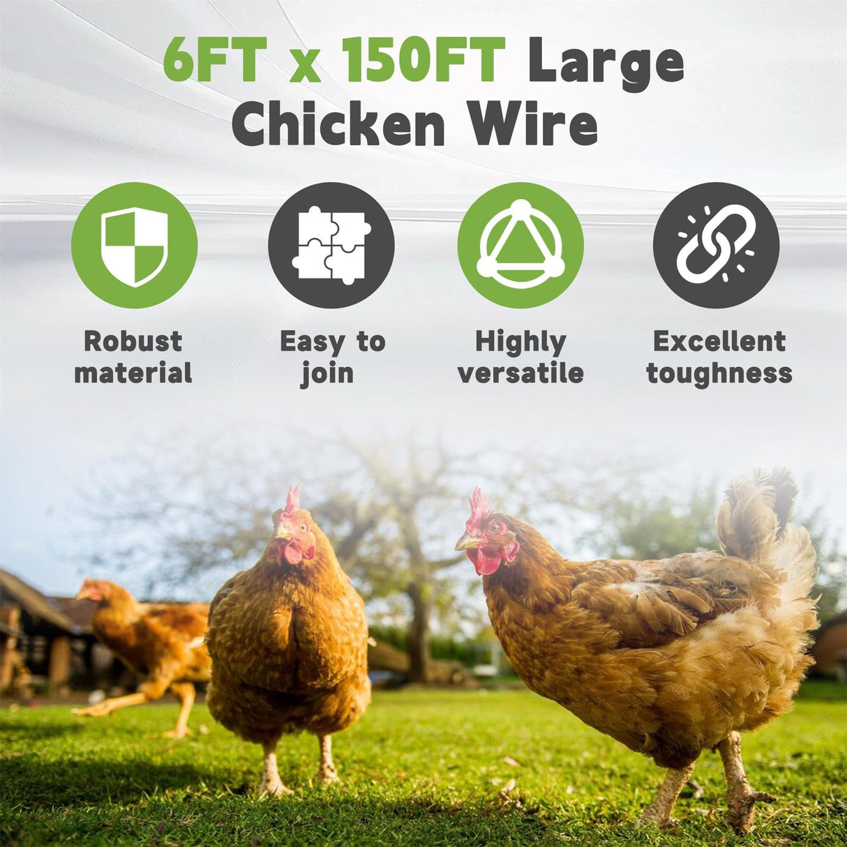 HOSTIC 6FTx150FT Chicken Wire Netting 2IN Galvanized Wire Mesh Hexagonal for Poultry Garden Fencing Barrier