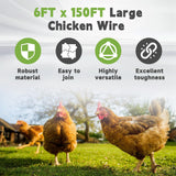 HOSTIC 6FTx150FT Chicken Wire Netting 2IN Galvanized Wire Mesh Hexagonal for Poultry Garden Fencing Barrier