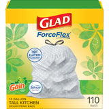 Glad Tall Kitchen Trash Bags 13 Gallon, Gain Original Garbage Bags, Odorshield with Drawstring, 110 Count