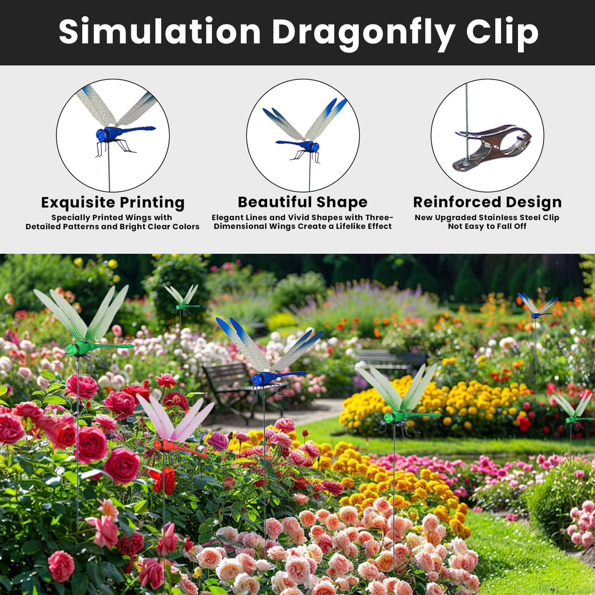 3D Dragon Fly Clip, Dragon Fly Clips for Bugs - Double Reinforced Wings/Upgraded Strong Clip, PVC Waterproof Wings Never Fade, 1:1 Realistic Fake Dragonfly Clips to Keep Bugs Away (24 PCS)