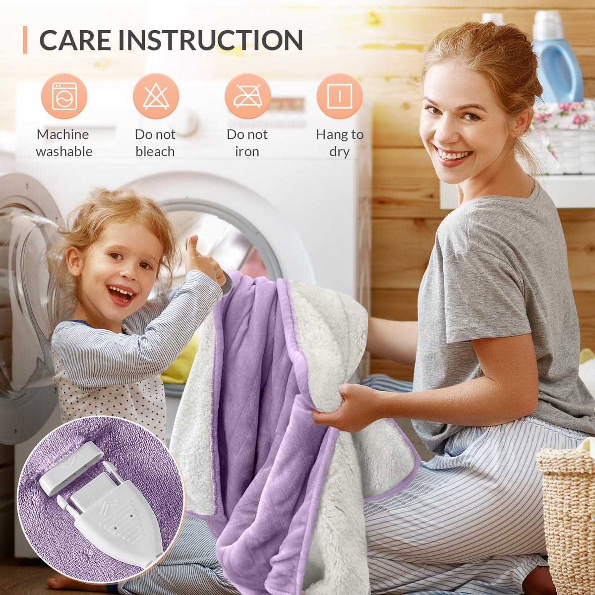 HOMLYNS Heated Throw Blanket, 5 Heat Settings & 3 Hours Timer, Purple