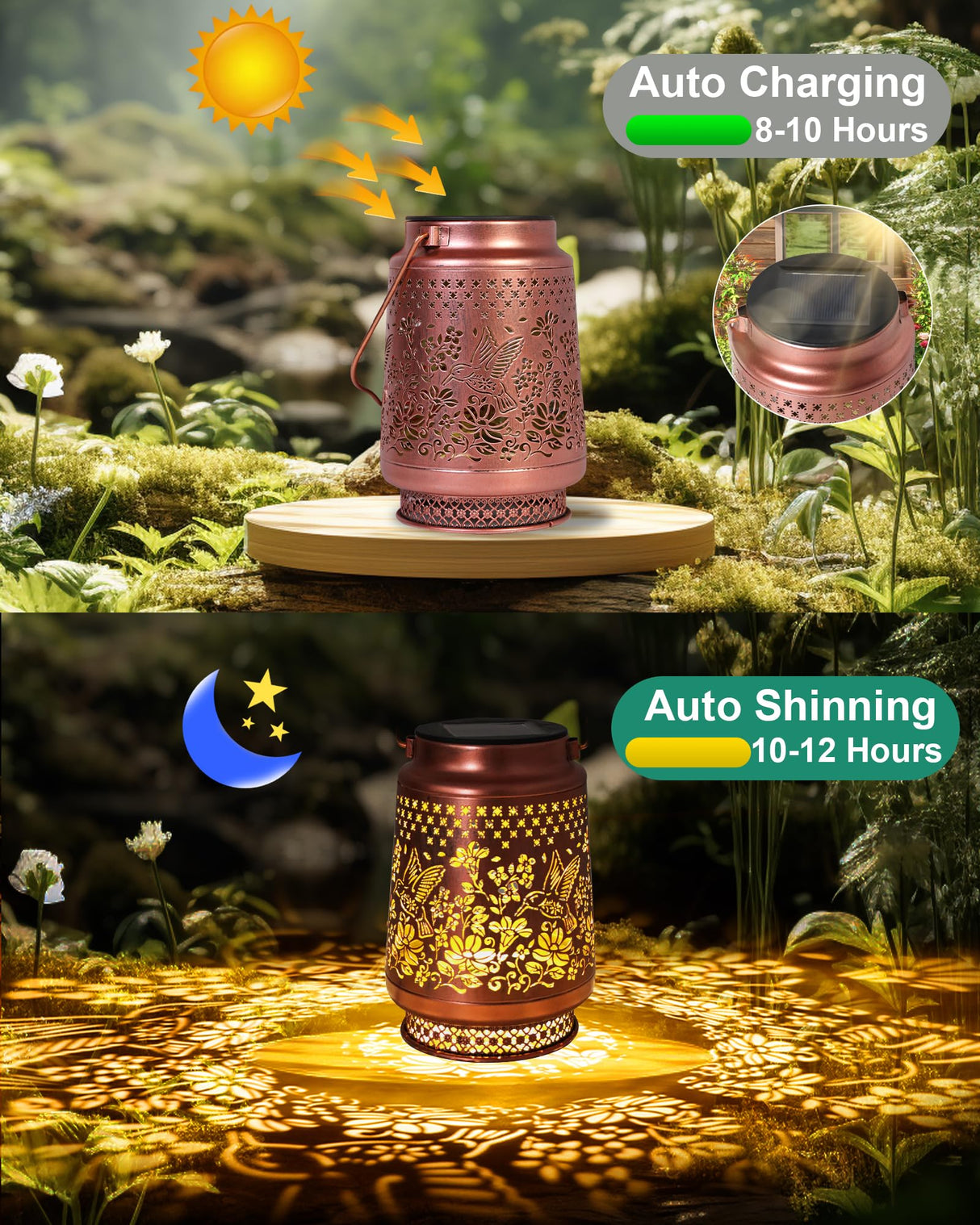 Hummingbird Solar Lanterns Outdoor Waterproof, Garden Decor Birthday Gifts for Women Mom Grandma Sister, Metal Hanging Solar Lights Outside Decorative for Yard Patio Backyard Christmas Decorations