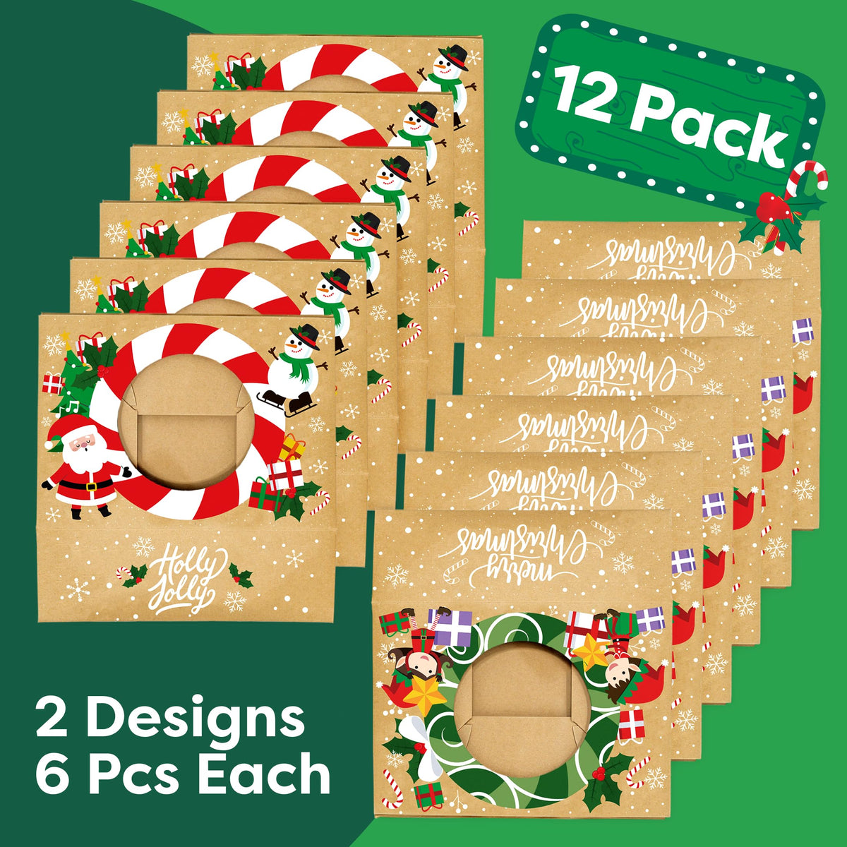 Joyousa Christmas Cookie Boxes for Gift Giving - 12 Pack Kraft Bakery Boxes