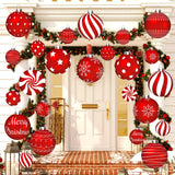 Huwena 24 Pcs Christmas Decorations Outdoor Christmas Hanging Ornaments Peppermint Candy Yard Signs Double Sided Lawn Decorations Peppermint Ornaments for Xmas(Red)