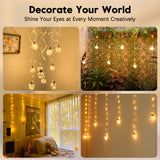Minetom 200 LED Curtain Fairy Lights - 9.8 FT Wishing Ball Window Hanging Lights with Remote, USB Powered Waterproof for Christmas Wedding Bedroom Decoration, Warm White