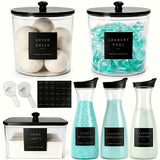 WENDORLO 6 Pack Laundry Pods Containers & Dryer Sheet Holder & Laundry Detergent Dispenser, Laundry Room Organization and Storage Jars with Lids, Labels and Scoops for Scent Booster, Powder, Pods