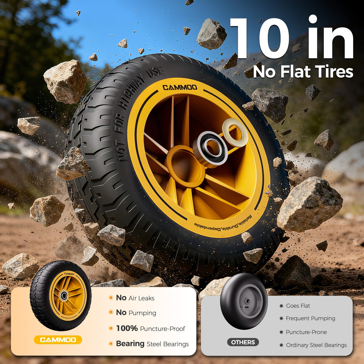 CAMMOO 10 Inch No-Flat Tires 600 lb Garden Dump Cart 4 Cu.Ft.