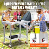 Vevor Mophorn Stainless Steel Work Table 36x24 Inch with 4 Wheels, Casters Heavy Duty Food Prep Worktable for Commercial Kitchen Restaurant, Silver