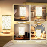 EZIYIN Desk Lamp LED Bulb Included, Small Bedside Table Lamp Plug-in - Classic Wood Base with Flaxen Fabric Shade, Lamps for Night Stands, Simple Nightstand Light for Bedroom, Office, Desk