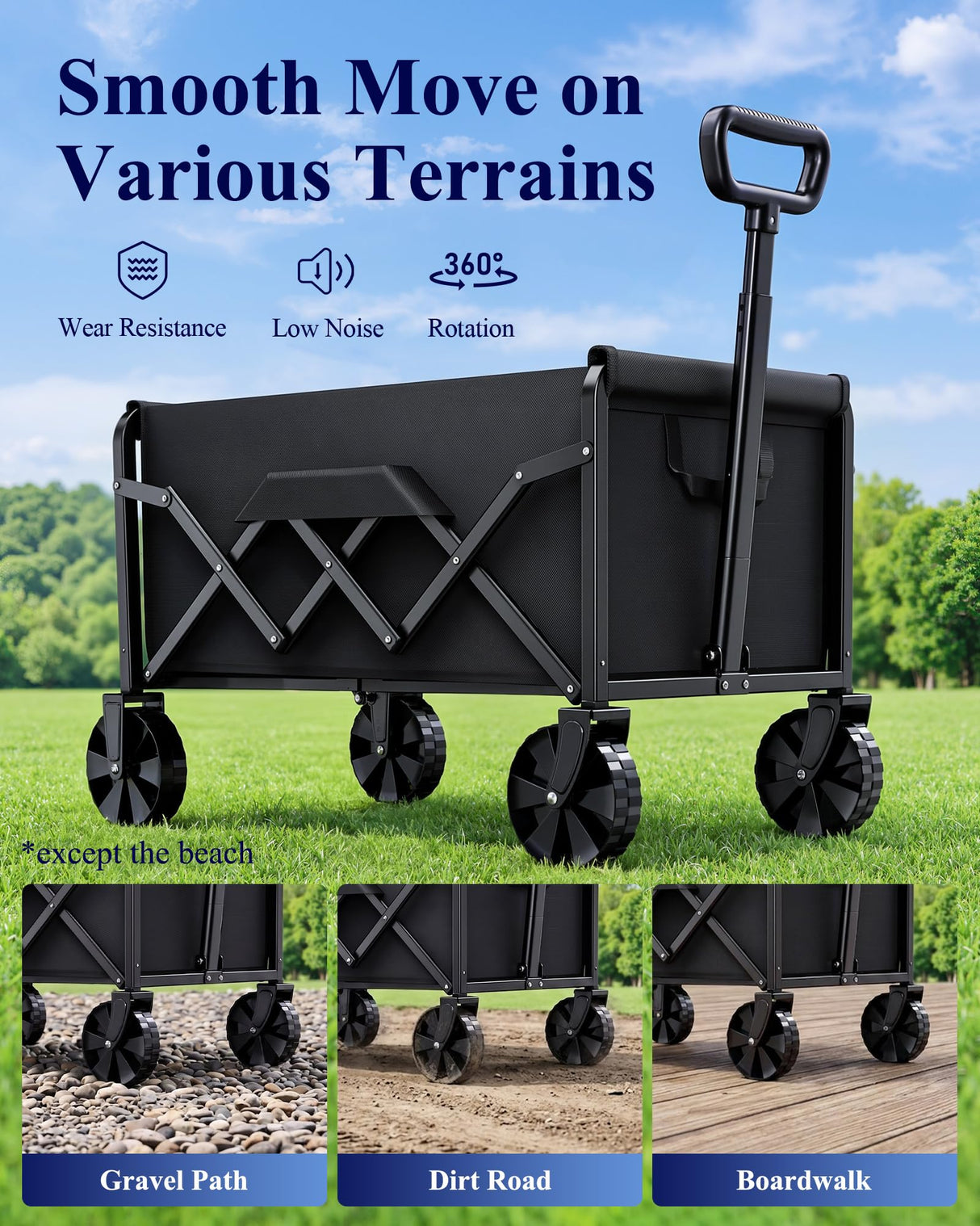Kitsure Collapsible Wagon with Wheels, 200 lb, 28 x 17 x 36 in
