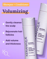 Keranique Volumizing Shampoo and Conditioner Set with Thickening Mousse - Keratin Enriched Volume Kit for Thinning, Fine, Damaged, Dry Hair - Color Safe, Sulfate Free, No Alcohol Formula for Women