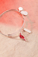 ALEX AND ANI 'Strength' Cardinal Duo Charm Bangle Bracelet - Red Cardinal Charm, Inspirational 'Strength' Accent, Nickel-Free, Cardinal Jewelry for Women (Shiny Silver)