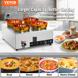 VEVOR Electric Soup Warmer, Four 7.4QT Stainless Steel Round Pot 86~185°F Adjustable Temp, 1500W Commercial Bain Marie with Anti-Dry Burn and Reset Button, Soup Station for Restaurant, Buffet, Silver