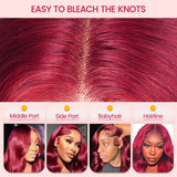 30 Inch 99J Burgundy Lace Front Wigs Human Hair 13x6 Body Wave Lace Front Wigs Human Hair Pre Plucked 200 Density Glueless HD Transparent Full Lace Frontal Wigs Human Hair Red Wigs With Baby Hair