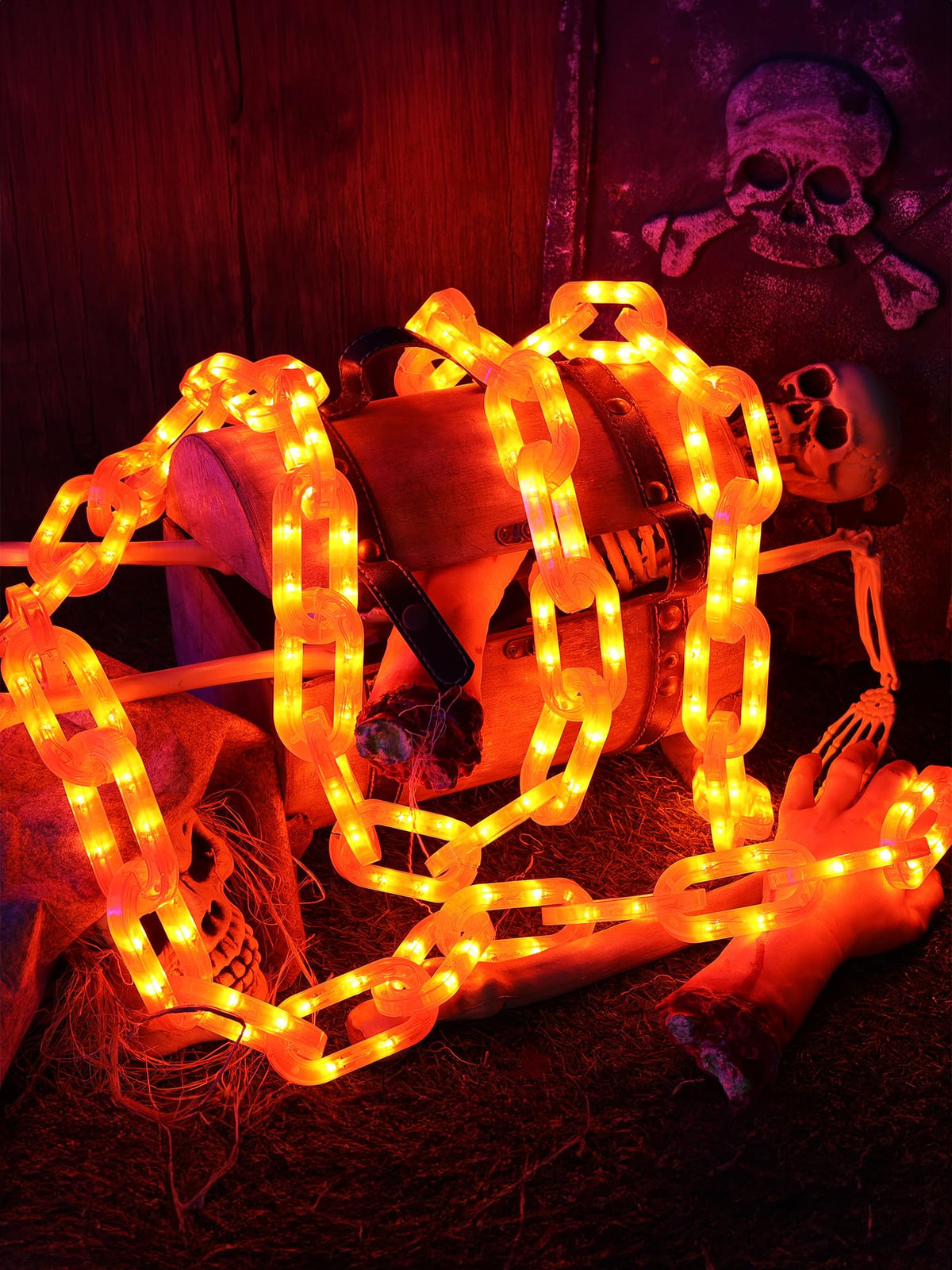 Solar Halloween Chain Lights - 10 FT 160 LED Orange Light-Up 8 Modes Memory
