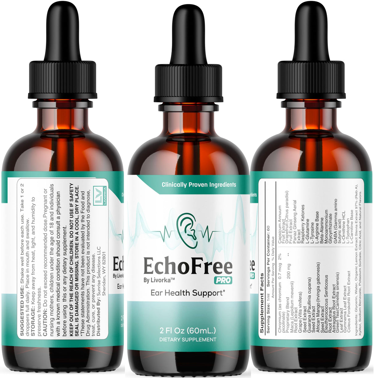 (2 Pack) Echo Free Drops - Natural Support, EchoFree Pro Ear Health Support Supplement Liquid Drops, Echofree Pro Healthy Ear Vitamin Premium, EchoFree Advanced Formula Reviews, 2 Bottles for 2 Months