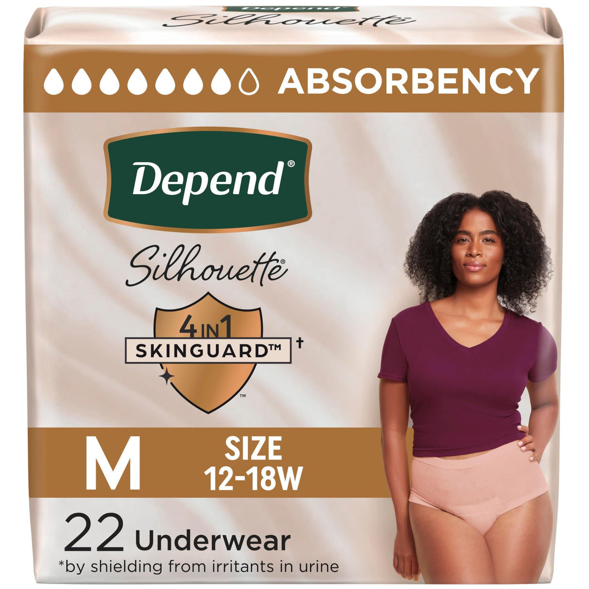 Depend Silhouette Adult Incontinence & Postpartum Bladder Leak Underwear for Women, Maximum Absorbency, Medium, Pink, 22 Count, Packaging May Vary