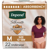 Depend Silhouette Adult Incontinence & Postpartum Bladder Leak Underwear for Women, Maximum Absorbency, Medium, Pink, 22 Count, Packaging May Vary