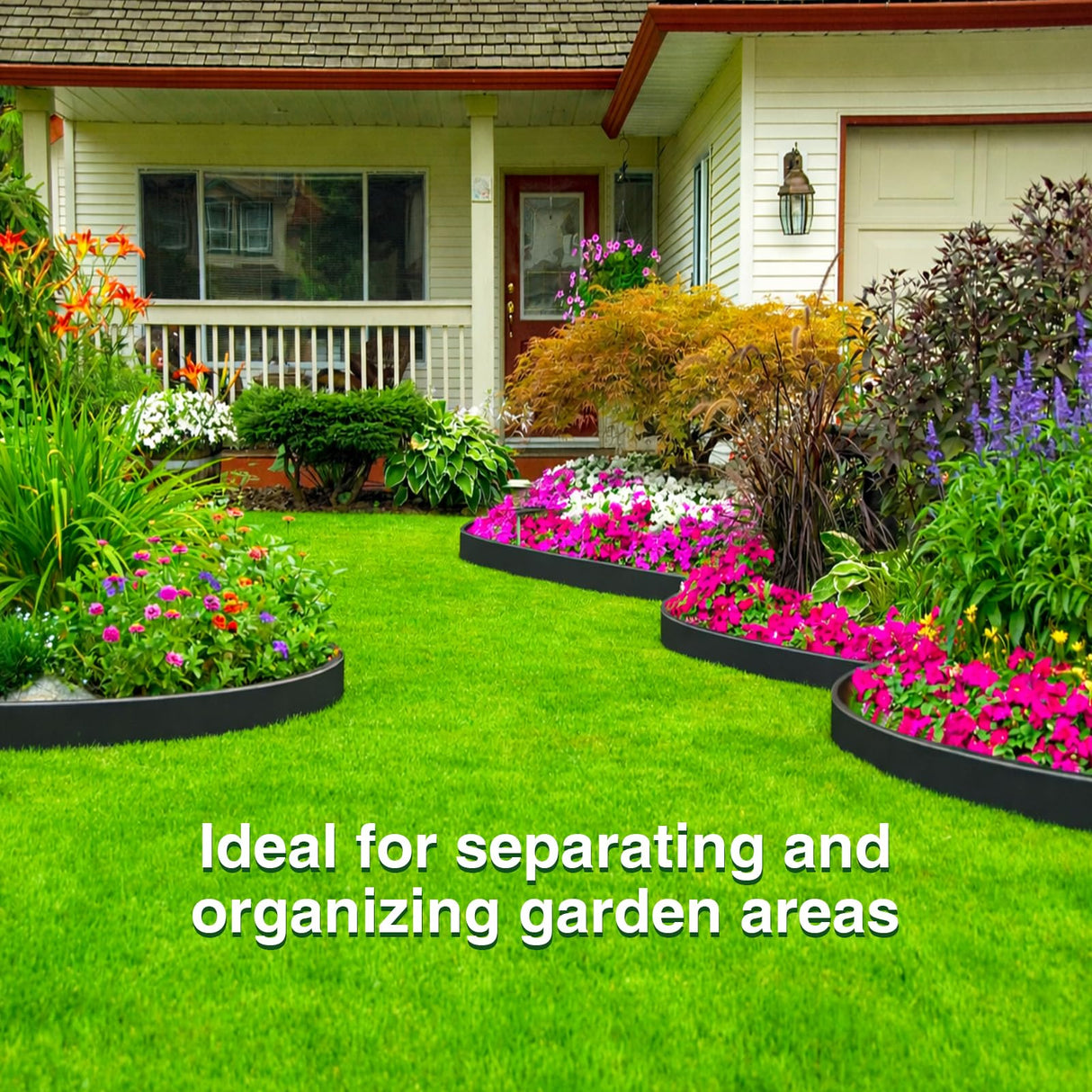 Bonviee 100FT Landscape Edging Kit, 1.5”No-Dig Garden Edging Border with 150 Stainless Steel Stakes, 2 x 50FT Flexible Lawn Edging for Flower Beds, Yard, Tree Rings & Landscaping