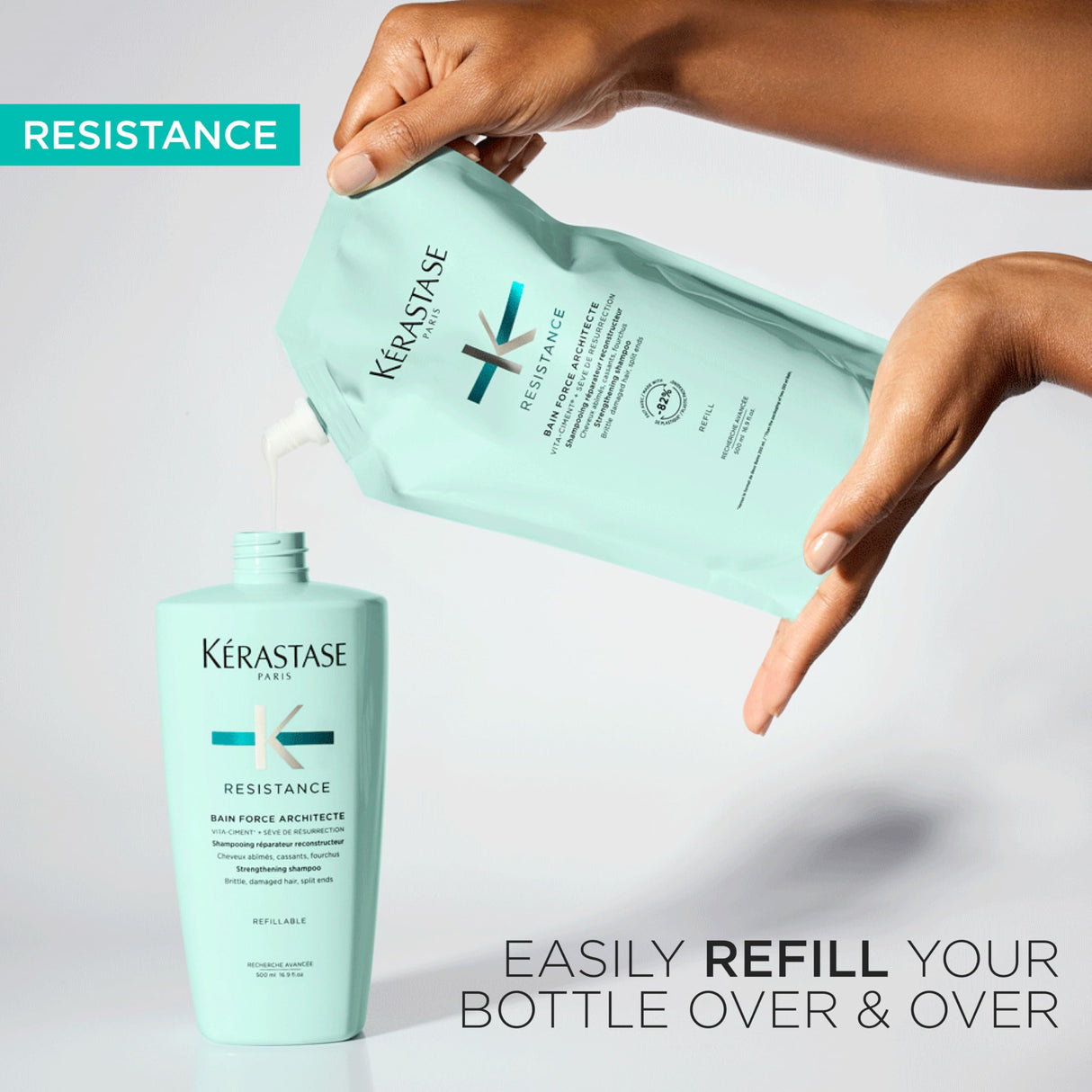 Kerastase Resistance Force Architecte Shampoo - Rebuilds & Nourishes Damaged Fibres, Smooths & Illuminates Hair, For Damaged Hair, 16.9 Fl Oz