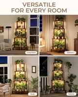 Bamworld Corner Plant Stand with Grow Lights 4-Tier Plant Stand Indoor Wood Plant Stand with Grow Light Tall Shelves Garden Decor for Living Room Balcony