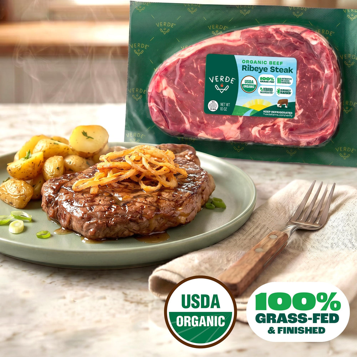 Verde Farms, Beef Ribeye Steak, Organic, Grass-Fed | 0.625 lbs.