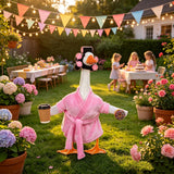 yuboo 23 Inch Pink Lady Porch Goose Outfits, Bathrobe Porch Goose Statue Costume with Cute Curlers and Coffee Cup, Funny Summer Lawn Yard Garden Patio Decor, Cute Goose Clothes Cement