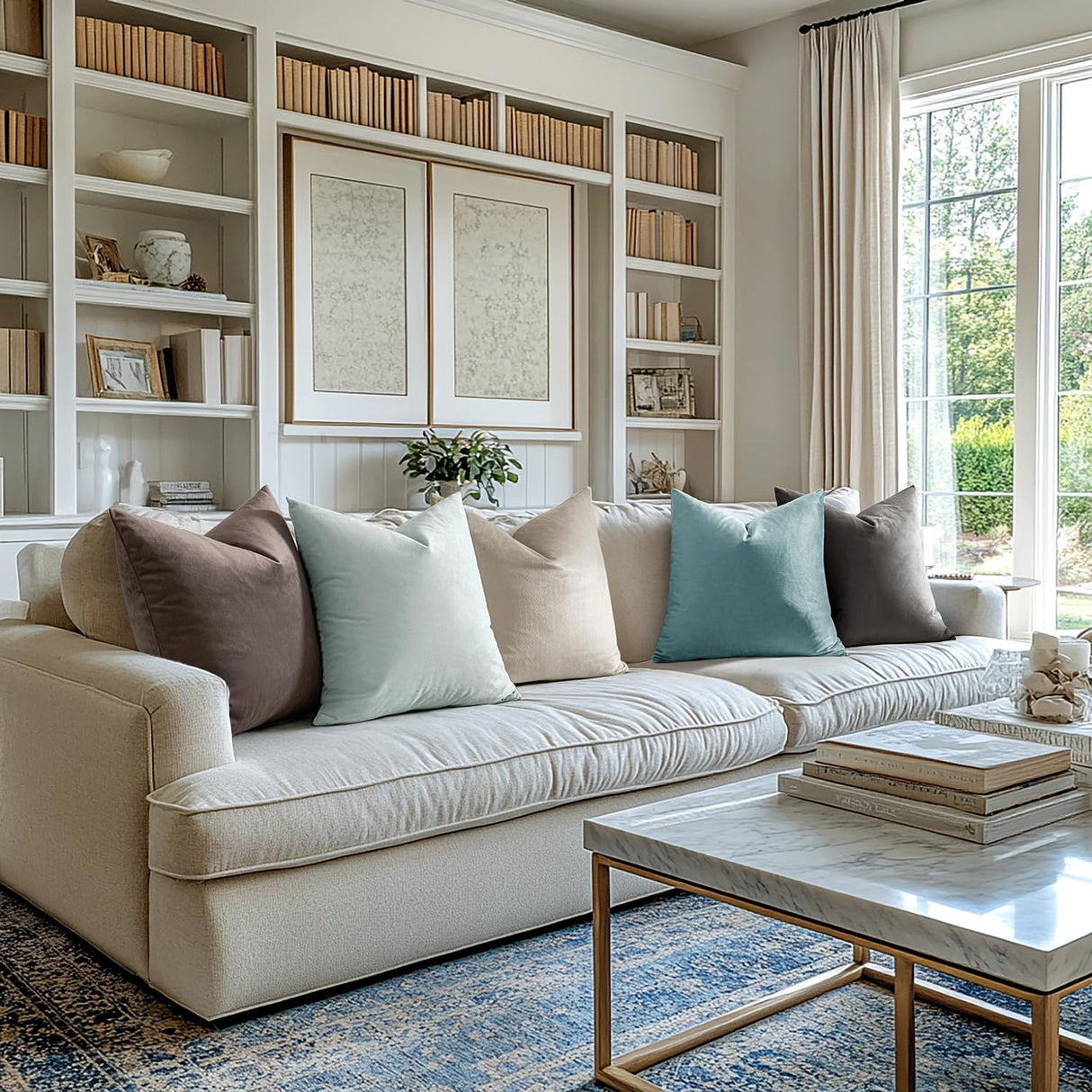 MIULEE Pack of 2 Velvet Pillow Covers Christmas Decorative Square Pillowcase Soft Solid Cream White Cushion Case for Spring Couch Sofa Bedroom Car 22x22 Inch 55x55 cm