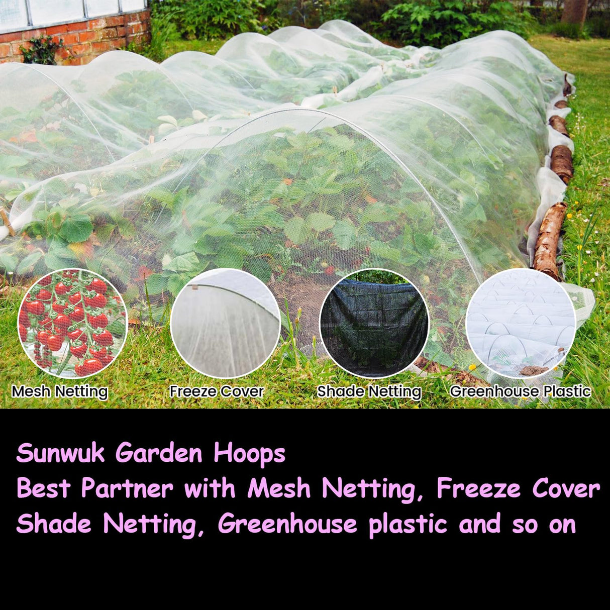 Garden Hoops 20pcs, Sunwuk Greenhouse Hoops for 1-3.5ft Wide Raised Bed, 5 Sets of 5.6ft Long Super Bendable Fiberglass Rods, Raised Planter Box Kit and Mini Greenhouse for Row Cover (S Size)
