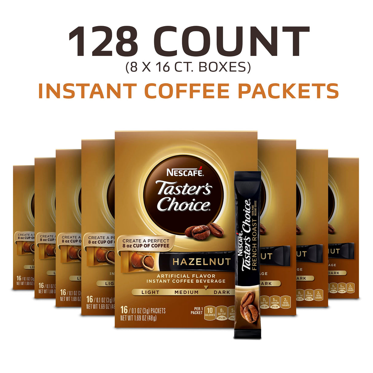 Nescafe Taster's Choice Instant Coffee Beverage, Hazelnut, 16 count (Pack of 8)