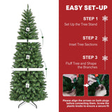 Hykolity 6ft Prelit Pencil Slim Christmas Tree with 200 Color Changing LED Lights, 544 Branch Tips, Metal Stand and Hinged Branches, 10 Color Modes