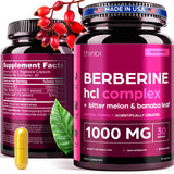 Berberine Supplement 1000mg Potent Botanical Capsules for Weight Management with Bitter Melon and Banaba Leaf - HCl from Barberry Extract- 30 Servings