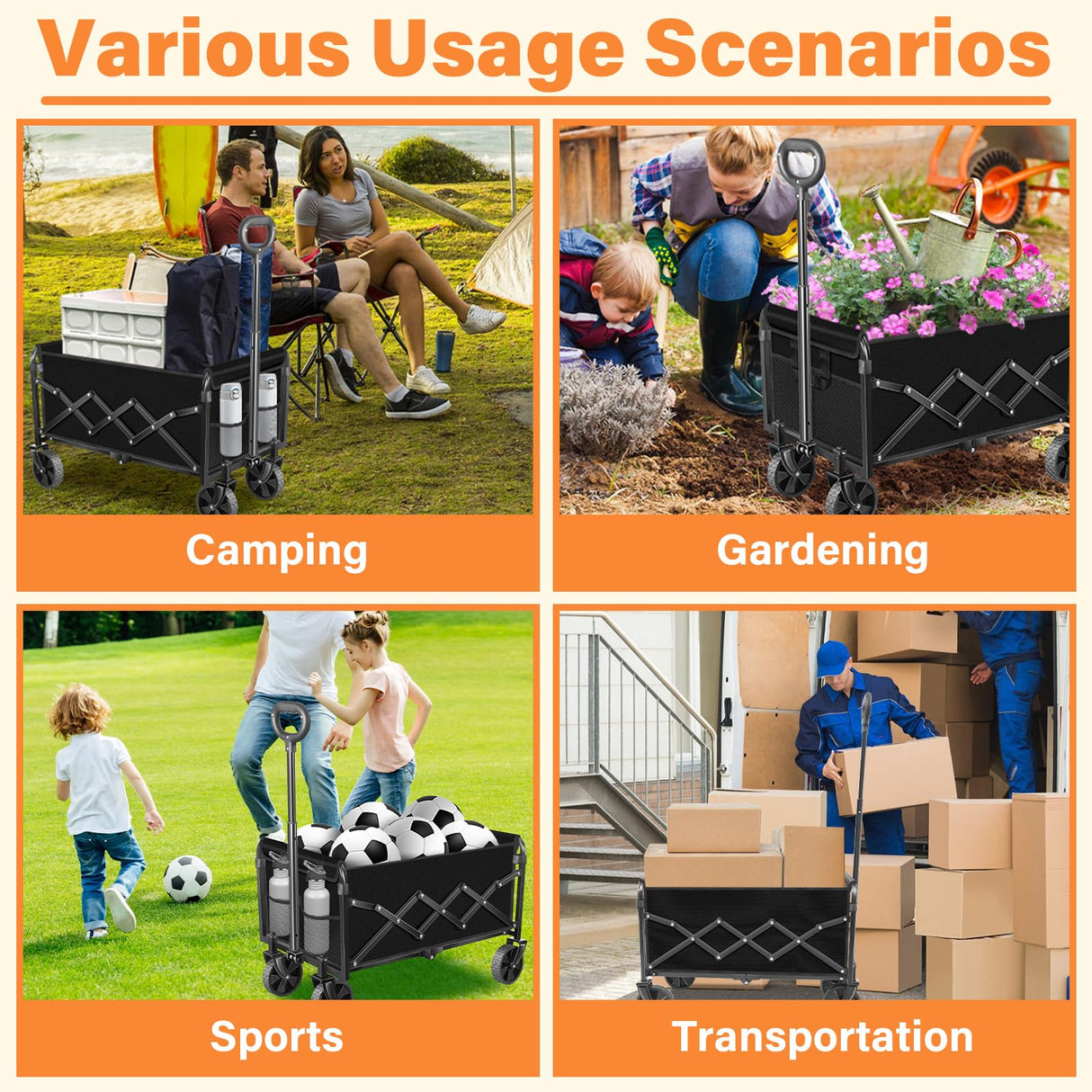 Wagons Carts Foldable,360lbs Collapsible Wagon with Wheels, Foldable Wagon