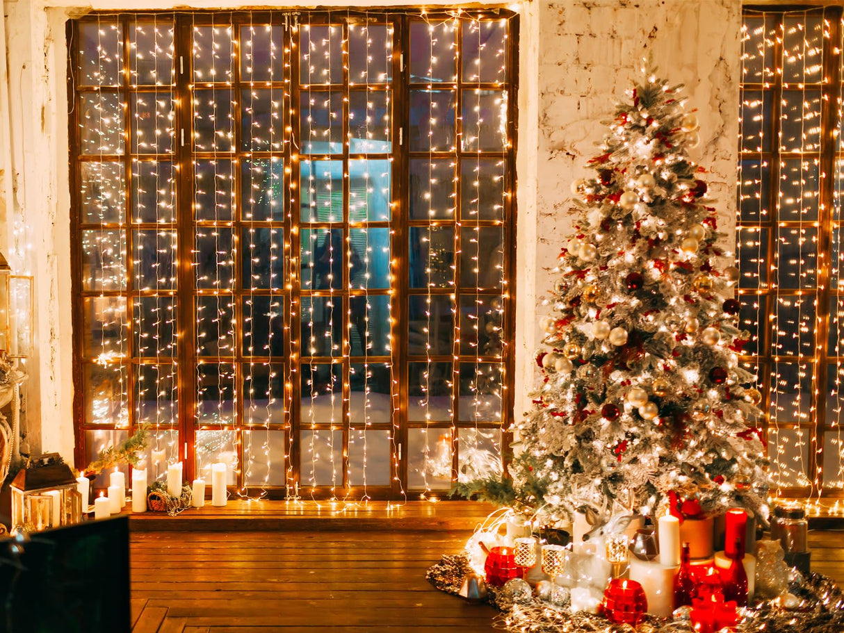 Solhice LED Curtain Lights Outdoor 20ft x10ft, 600 LED Plug in Hanging Christmas String Lights Indoor Bedroom, Twinkle Light Backdrop for Outside Wedding Decor, Warm White (Not Connectable)