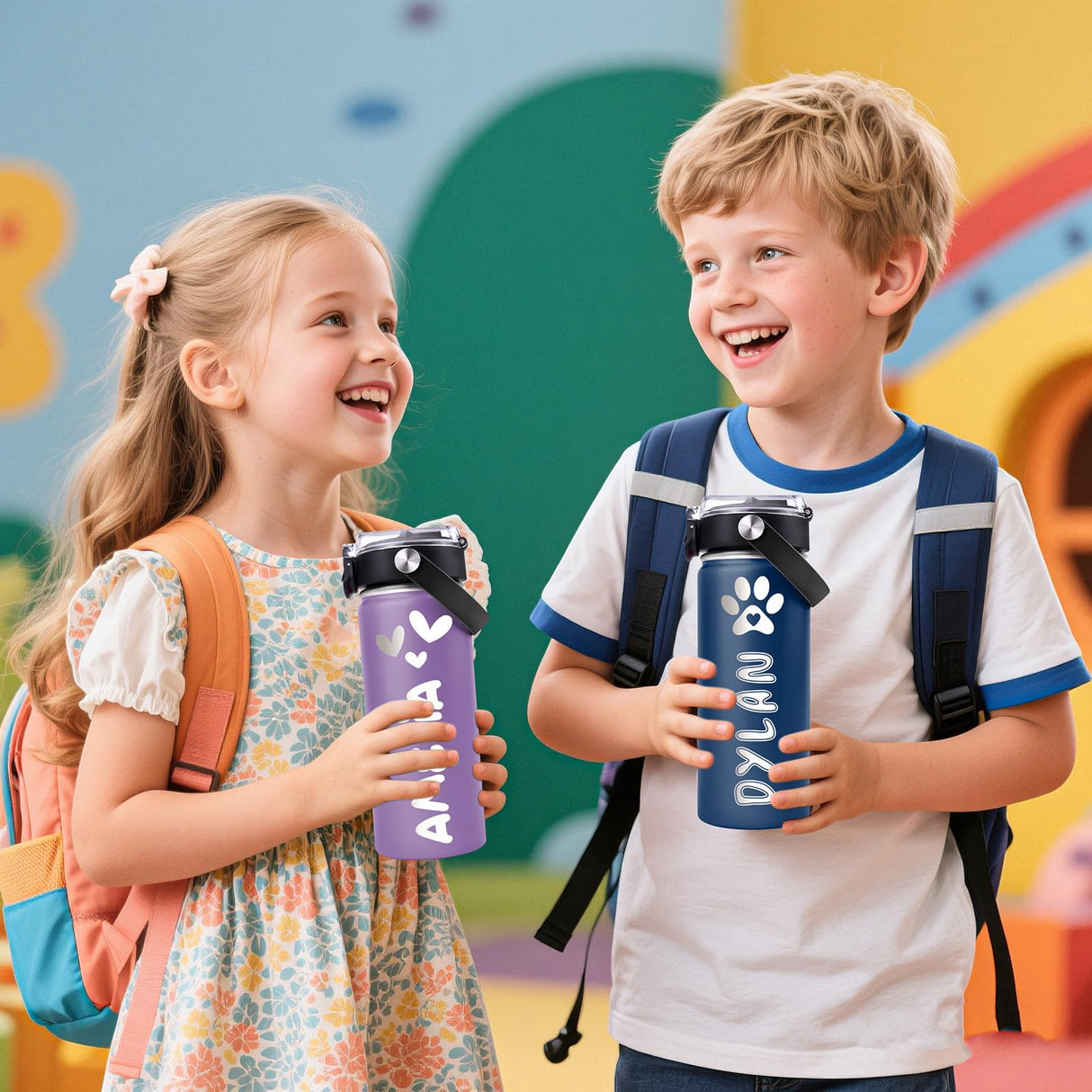 Pozetazas Personalized Water Bottles for Kids, Custom 18 oz Water Bottle for School with Engraved Name, Stainless Steel Tumbler for Kids with Straw, Birthday Christmas Gifts for Girls Boys