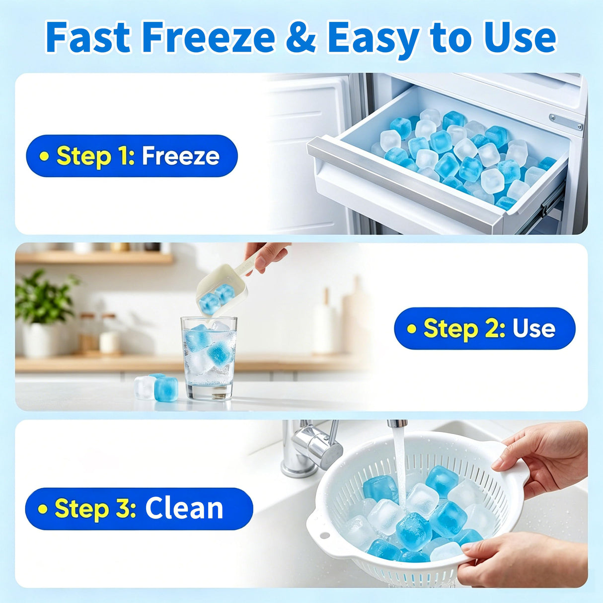 400 Pack Reusable Ice Cubes for Drinks with Ice Scoop, BPA-Free Plastic Ice Cubes for Coolers, Whiskey, Coolers, Parties, Bars, Ice Baths & Camping(Blue & Transparent)