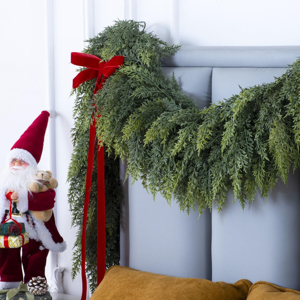 6 Ft Christmas Cedar Garland, Realistic Faux Pine Garlands, Green Artificial Greenery Garland for Winter Home, Mantle, Fireplace, Indoor, Outdoor Christmas Decorations (1Pcs)