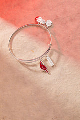 ALEX AND ANI 'Strength' Cardinal Duo Charm Bangle Bracelet - Red Cardinal Charm, Inspirational 'Strength' Accent, Nickel-Free, Cardinal Jewelry for Women (Shiny Silver)