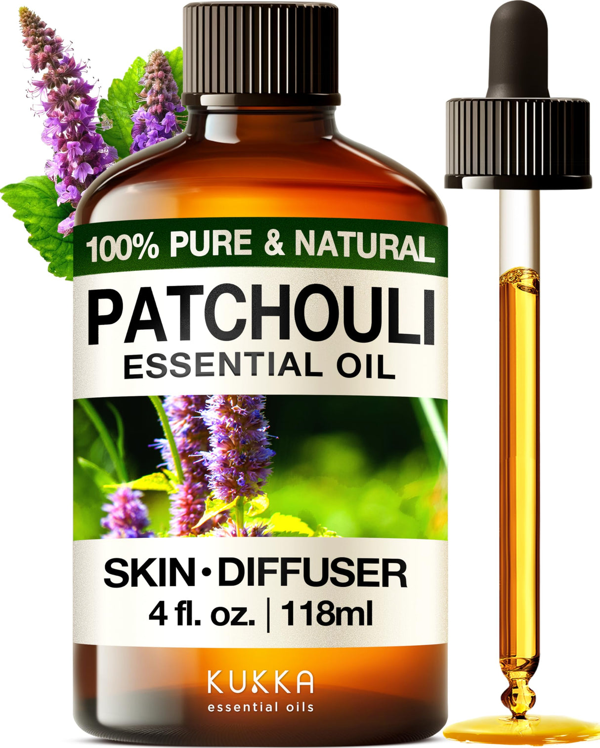 KUKKA essential oils 100% Pure & Natural Patchouli Essential Oil for Skin, Diffuser & Soap Making DIY(4 Fl Oz/118 ml)