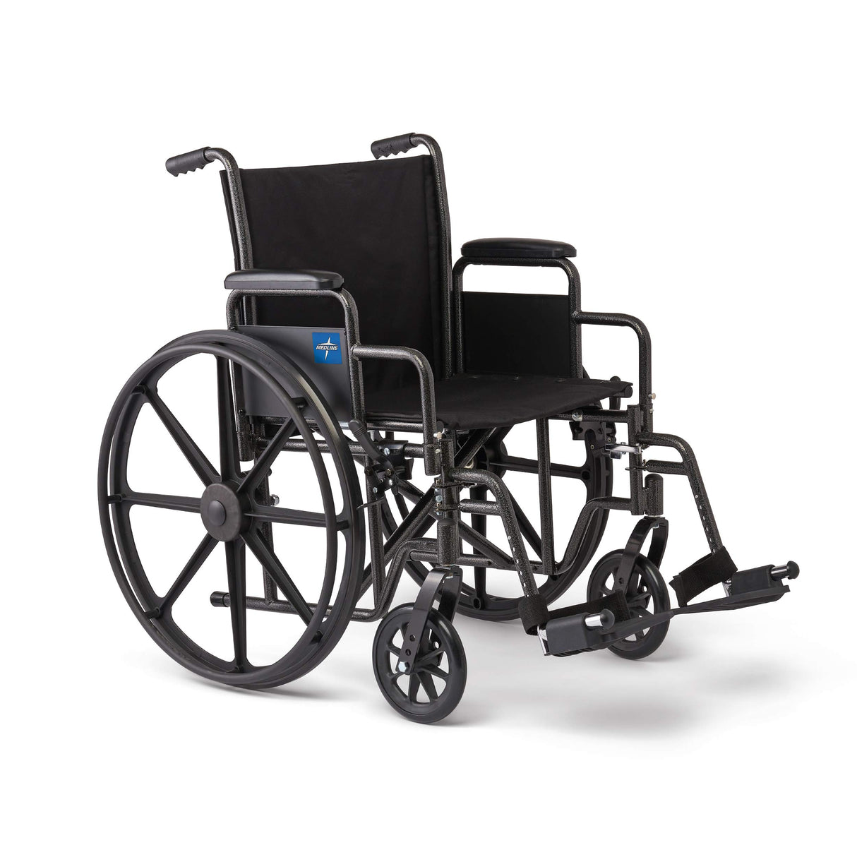 Medline Comfortable Folding Wheelchair with Swing-Back Desk-Length Arms and Swing-Away Footrests, 20”W x 16”D Seat