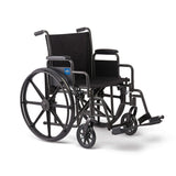 Medline Comfortable Folding Wheelchair with Swing-Back Desk-Length Arms and Swing-Away Footrests, 20”W x 16”D Seat
