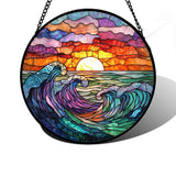 DASTOLL Stained Glass Window Hanging, Clouds and Sea Waves Suncatcher Diamond Glass Panel Hangings Scenery Sun Catchers Decor for Birthday for Women, Men, Wife, Aunt, and Mom 7.8 in
