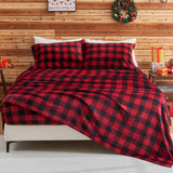 BEDELITE Flannel Sheets Queen Size Bed Set, Luxury Red and Black Plaid Christmas Bedding Set, Super Soft & Warm Fuzzy Fleece Sheets 4 Piece(Include Fitted Sheet, Flat Sheet, 2 Pillowcases)