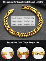 FaithHeart Gold Cuban Link Bracelet for Men, 8/12/17mm Width Stainless Steel Gold Wrist Chain Bracelets Hip Hop Jewelry 7.5/8.3/9.1 Inch Length for Valentine's Day/Father's Day/Birthday/Christmas